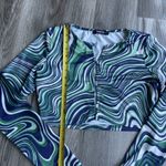 Rinsta 70s green ripple long sleeve button up top Deep V‎ Open Front Sexy Medium Photo 2