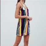 L'ATISTE L’ATISTE NEW rainbow striped sequin v-neck mini dress size large women’s Photo 9
