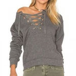 Mother denim lace up don’t sweat it sweatshirt medium 144$ revolve boho fall Gray Photo 0