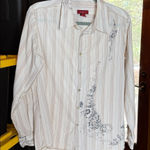 Sundance  White Striped Shirt with Gray Floral Accents 100% Cotton Size Large Photo 0