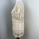 Solitaire  Cream Open Crochet Short Sleeve Top Womens Large Lace Beige Photo 5