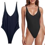Relleciga NWT  Black One Piece Swimsuit Size Small Thong High Cut V Neck Bodysuit Photo 1