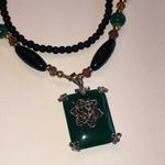 Elegant Green Floral Pendant and Black Beaded Boho Necklace Photo 2