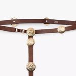 ZARA Gold Sun Concho Leather Brown Western Southwest Festival Bohemian Medallion Photo 0