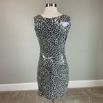 AQUA Sequin Sleeveless Mini Sheath Cocktail Dress Sparkly Black and White Size 6 Photo 3