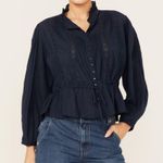 Free People  Women's Best Of Me Long Sleeve Button-Down Blouse Navy XS Photo 4