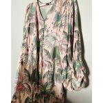 LoboRosa Pink Floral Puff Sleeve Palms Button Front Up Dress Size Large Photo 13