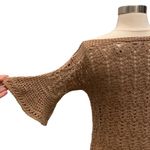 Crochet Knit Short Sleeve Boho Mini Dress / Beach Cover Up Tan Photo 6