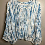 Seven 7 Womens Blouse Tunic SZ Medium‎ Beach Boho Blue And White Photo 0