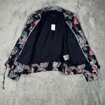 Banana Republic  Jacket Womens Medium Black Pink Bird Print Drapery Bomber Casual Photo 4
