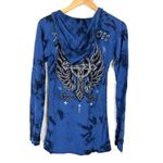 Affliction  Women's Hoodie Pullover Virtue Biker Tattoo Blue Black Photo 6