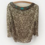 Chico's CHICO’S Beaded Neckline Sheer Blouse Womens Medium Turquiose Boho Print Earthy Photo 7