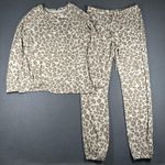 Como Blu Lounge Set Womens Small Beige Leopard Print Sweatshirt Joggers Knit Tan Photo 0