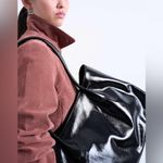 Topshop ASOS-  black patent faux leather large shoulder bag tote Photo 5