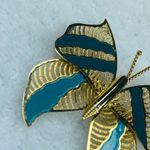 Gold Color Open Stripes Butterfly Jewelry Pin Brooch Two Tone Teal Bluish Colors Photo 4