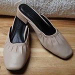 Handmade Ruched Faux Leather Square Toe Mules Casual Slippers Beige Size 5.5 Tan Photo 0