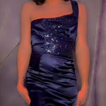 B Darlin Elegant Navy Blue Satin Dress Photo 0