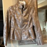 Rampage Metallic Taupe Bomber Jacket Faux Suede Fleece Lined Womens Small Moto Photo 5