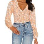 Free People NWT Shirt Say The Word Tee Long Sleeve Floral Ruched Top Size XS NEW Photo 0