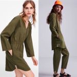 ZARA  Elastic Waist Khaki Green V-neck Tunic Dress size S Photo 1