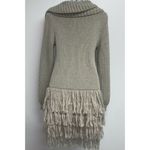 Sisley Womens Long Sweater Coat Size S Beige Button Front Boho Fringe Italy Photo 5