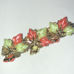 Vintage Gold Tone Green Melon Thermoset Floral Chunky Bracelet Photo 8