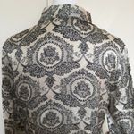 Central Park West  Long Sleeve Silk Blouse Black and White Lace Pattern Size Med Photo 5