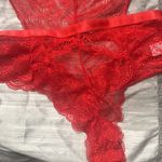 Sexy Lingerie Bodysuit Lace Teddy Snap Crotch V Neck Cut Out One Piece Babydoll Red Size XL Photo 2