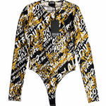 NEW Versace Jeans Couture Long Sleeve Black and Gold Baroque Bodysuit Size US 6 Photo 0