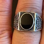 Vintage black obsidian gemstone S925 silver ring size 8 Photo 8