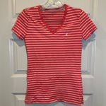 Nautica  Pink-coral/White Striped V Neck Short Sleeve Tee S Photo 0