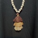 Boho Cream, Brown, & Tan Tassel Necklace Brown Photo 2