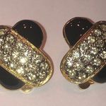 Angel Brand Signed Gold Tone and Black Enamel Crystal Clip On Earrings Photo 0