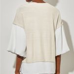 Ming Wang Tan Mixed Media Puff Sleeve Knit Blouse Size Small Photo 1