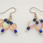 Handcrafted Frosted Pink Glass Hearts & Beaded Dangle Earrings Photo 0