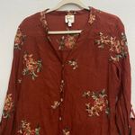 Anthropologie Fig & Flower Embroidered Button Down Blouse Orange Size Petite XL Photo 2