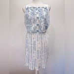 Blue & Ivory Pleated Plisse Skirt Dress KAS ModCloth Cottagecore Boho Milkmaid White Size M Photo 3