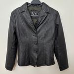 Black‎ Leather Blazer Jacket Vintage Classic Retro Sz S NYC Black Photo 0
