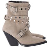 IRO Bonobal Buckled Suede Pointed Stacked Heel Ankle Boots Gray Women's 40 / 9.5 Photo 0