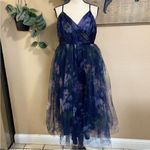 Lulus Elaborate Elegance Navy Floral Print Tulle Pleated Midi Dress Photo 6