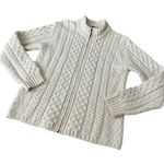 Inis Crafts Irish Cream Wool Zip Cable Knit high neck Cardigan size large Photo 1