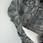 Y2K Cropped Moto Jacket Ruched Sleeves Distressed Sz Small Grunge Black Photo 6