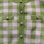 São Paulo Green/White Checkered Cropped Cardigan Green Size M Photo 3
