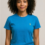 Ralph Lauren Sport Top Womens Crew Neck Short Sleeve Blue With Yellow Pony Med Photo 0