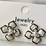 925 Enamel Camellia Earrings Paris style Womens Jewelry White Black Photo 2
