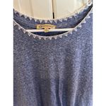 Democracy  Blue Heathered Short Sleeve Top Crochet Trim Tie Front Women Size S Photo 1