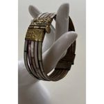 Vintage Women’s 70s Mother of Pearl Inlay Dainty Brass Bangle Bracelet Sz 8” Pink Photo 2