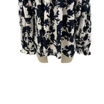 Marie Oliver White Navy Blue Floral Print Long Sleeve Silk Blouse Size Large Photo 9