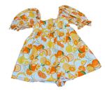 Sky to Moon Romper Dress Orange Citrus‎ Print Puff Sleeve Smocked Mini S Photo 1