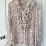 Ganni Ditsy Floral Ruffle Front Blouse Sheer Button Up Top Size M / L Photo 0